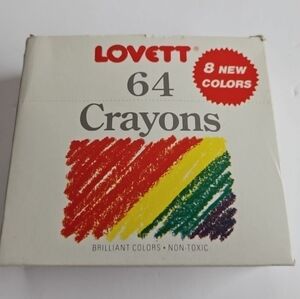 Lovett 64 Crayons Vintage 1986 Non-Toxic Brilliant Colors Arts & Crafts